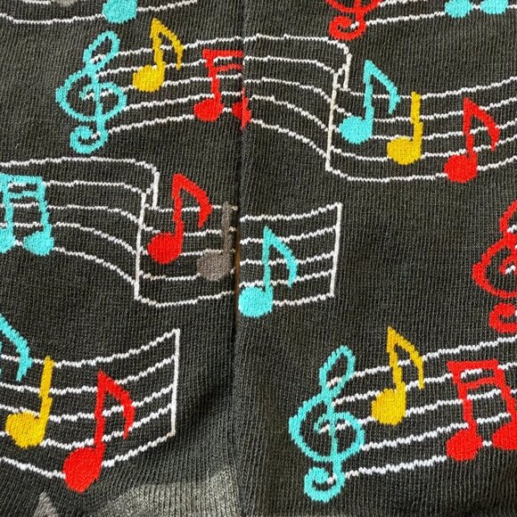 Music Note Patterned Black Socks Colorful Treble Clefs Notes Singer Musician - Picture 8 of 8